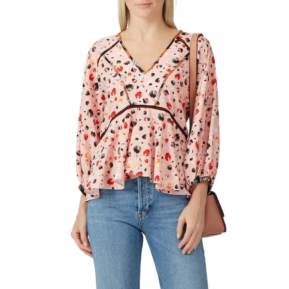 Hunter Bell Pink Leopard Silk Grayson Top | Size L